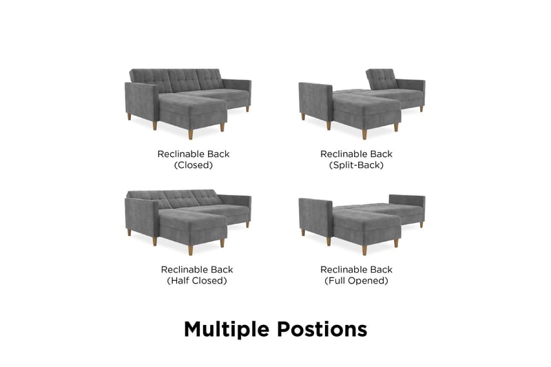 3-sits Divanbäddsoffa Hartford Grå - Dorel Home - Möbler - Soffa - Bäddsoffa - Bäddsoffa divan