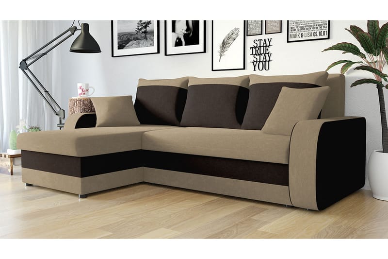 3-sits Hörnbäddsoffa Nyarp Universal - Beige/Brun - Sammetssoffa - Bäddsoffa divan