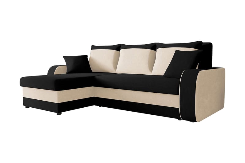 3-sits Hörnbäddsoffa Nyarp Universal - Beige/Svart/Vit - Sammetssoffa - Bäddsoffa divan