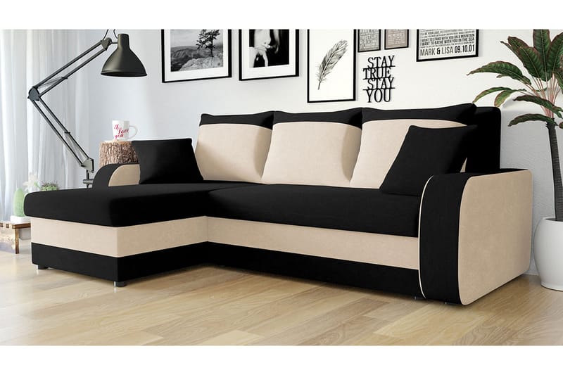 3-sits Hörnbäddsoffa Nyarp Universal - Beige/Svart/Vit - Sammetssoffa - Bäddsoffa divan