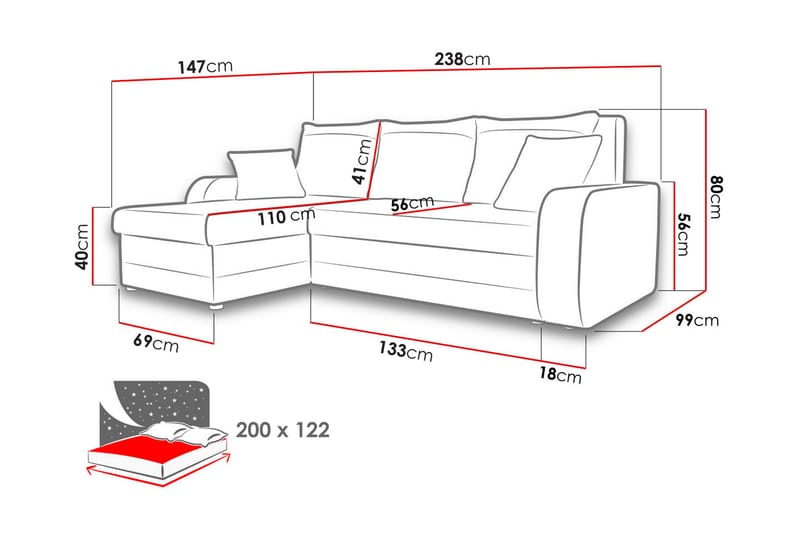 3-sits Hörnbäddsoffa Nyarp Universal - Blå/Vit - Bäddsoffa divan