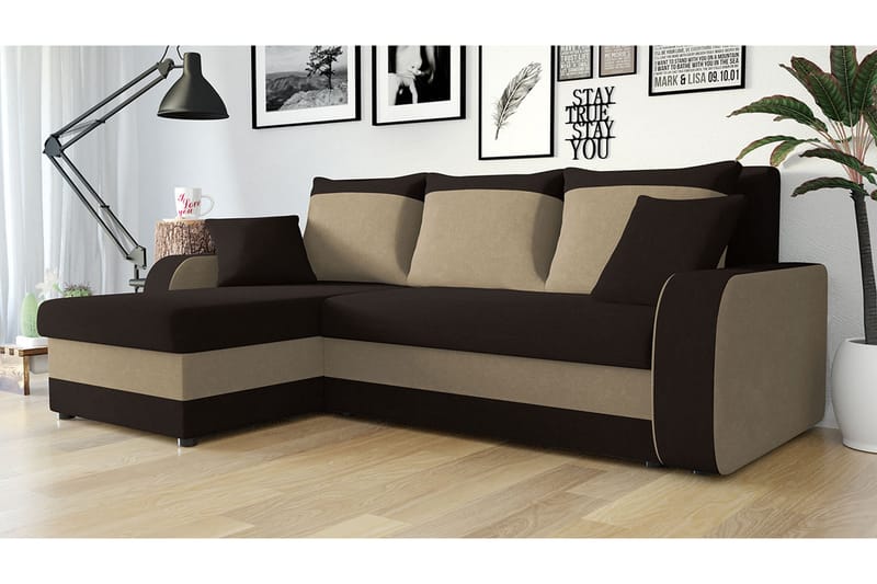 3-sits Hörnbäddsoffa Nyarp Universal - Brun/Beige - Sammetssoffa - Bäddsoffa divan