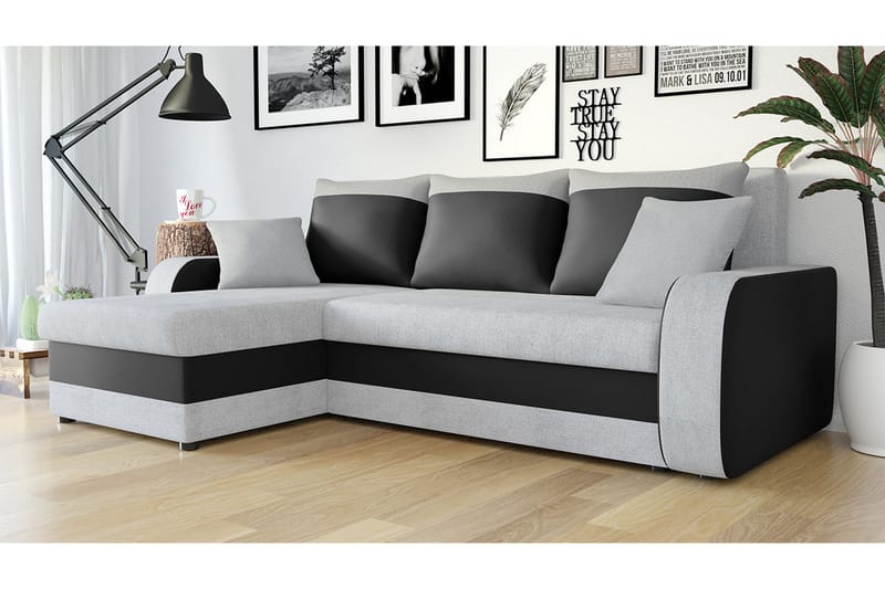 3-sits Hörnbäddsoffa Nyarp Universal - Ljusgrå/Svart - Bäddsoffa divan