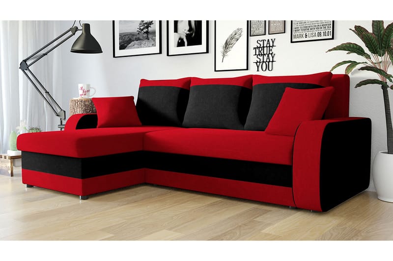 3-sits Hörnbäddsoffa Nyarp Universal - Röd/Grå - Möbler - Soffa - Bäddsoffa - Bäddsoffa divan