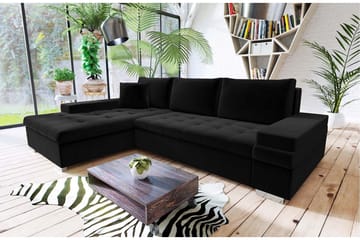 3-sits Vänster L-formad Bäddsoffa med Divan och Förvaring i Tyg - Svart - Möbler - Soffa - Bäddsoffa - Bäddsoffa divan