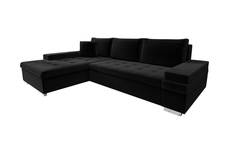 3-sits Vänster L-formad Bäddsoffa med Divan och Förvaring i Tyg - Svart - Möbler - Soffa - Bäddsoffa - Bäddsoffa divan