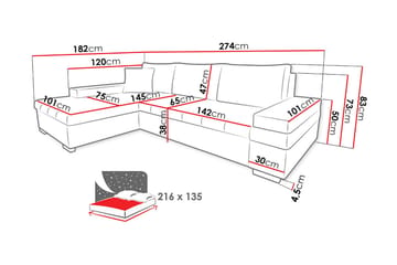 3-sits Vänster L-formad Bäddsoffa med Divan och Förvaring i Tyg - Svart - Möbler - Soffa - Bäddsoffa - Bäddsoffa divan