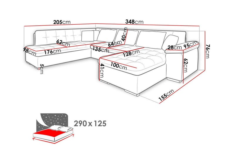 5-sits Hörnbäddsoffa Sakri - Bäddsoffa divan