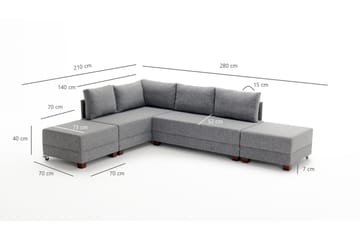 Algeria Bäddsoffa m. Divan 4-sits 140x190 - Antracit - Möbler - Soffa - Bäddsoffa - Bäddsoffa divan