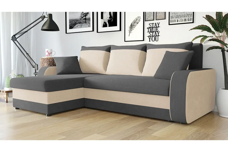 Alvared 3-sits Hörnbäddsoffa Universal - Grå/Vit - Möbler - Soffa - Bäddsoffa - Bäddsoffa divan