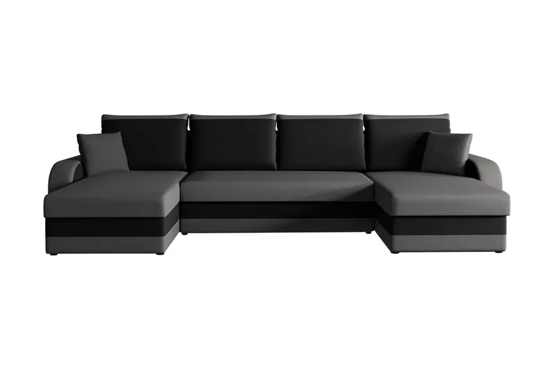 Alvared 4-sits U-formad Bäddsoffa med Förvaring 130x268 cm i Sammet, Mörkgrå