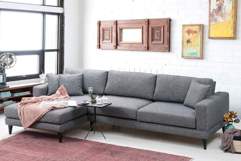 Bäddsoffa Angelah med Divan Vänster - Grå - Möbler - Soffa - Bäddsoffa - Bäddsoffa divan