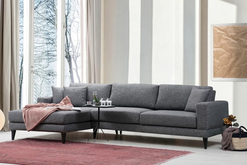 Bäddsoffa Angelah med Divan Vänster - Grå - Möbler - Soffa - Bäddsoffa - Bäddsoffa divan