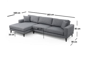 Bäddsoffa Angelah med Divan Vänster - Grå - Möbler - Soffa - Bäddsoffa - Bäddsoffa divan
