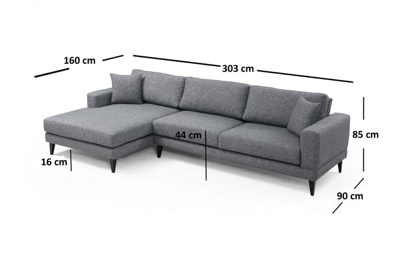 Bäddsoffa Angelah med Divan Vänster - Grå - Möbler - Soffa - Bäddsoffa - Bäddsoffa divan