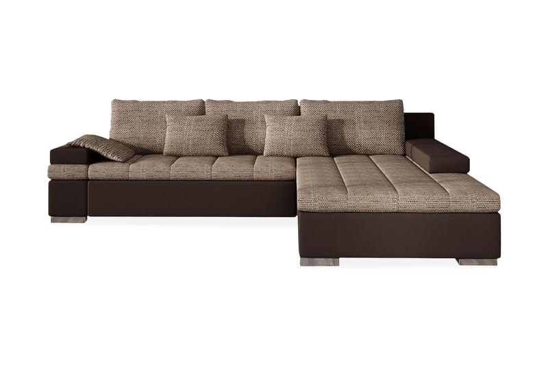 Bäddsoffa Consuelo med Divan Höger - Beige/Brun - Skinnsoffa - Bäddsoffa divan