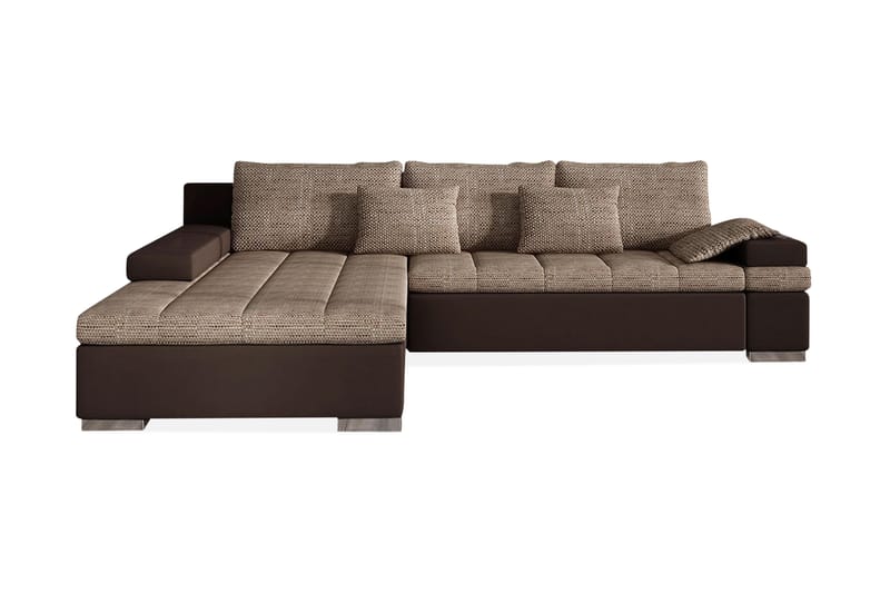 Bäddsoffa Consuelo med Divan Vänster - Beige/Brun - Skinnsoffa - Bäddsoffa divan