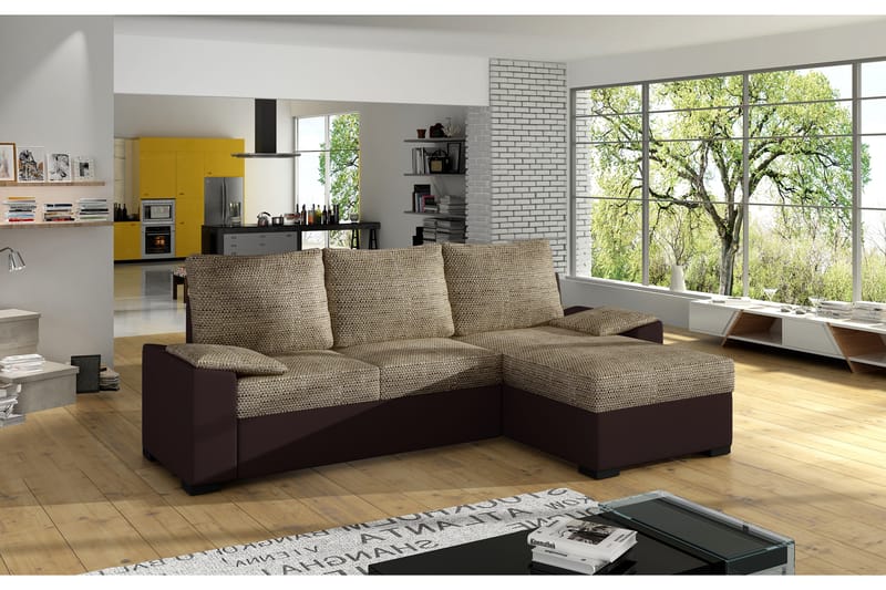 Bäddsoffa Cota med Divan - Beige/Brun - Bäddsoffa divan