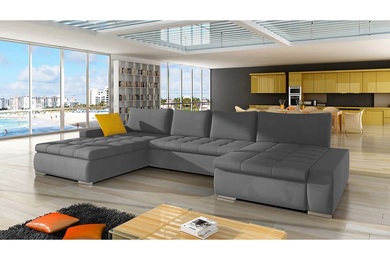 Bäddsoffa Dubbeldivan Mojen 4-sits 340x140 cm U-formad - Grå - Möbler - Soffa - Bäddsoffa - Bäddsoffa divan