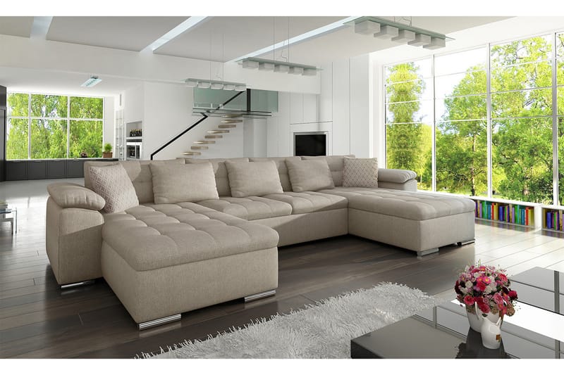 Bäddsoffa Dubbeldivan Orduna 4-sits 315x130 cm U-formad - Beige - Möbler - Soffa - Bäddsoffa - Bäddsoffa divan