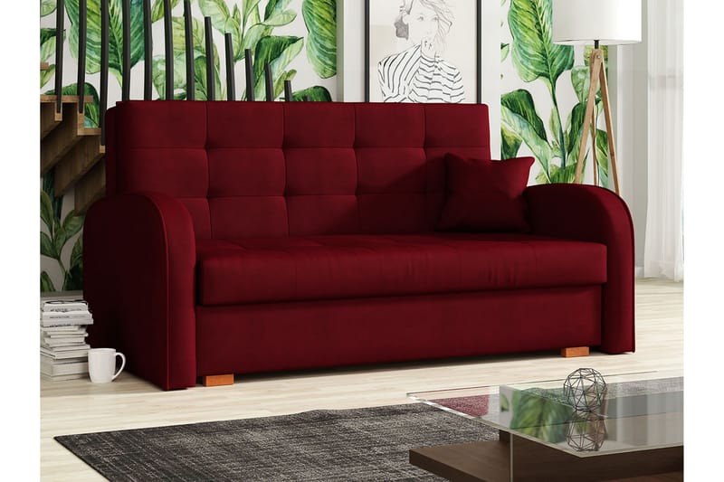 Bäddsoffa Hedensö 153x98x85 cm - Röd - Sammetssoffa - Bäddsoffa divan