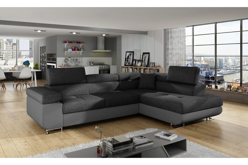 Bäddsoffa Hipolito med Schäslong Höger - Grå - Möbler - Soffa - Bäddsoffa - Bäddsoffa divan
