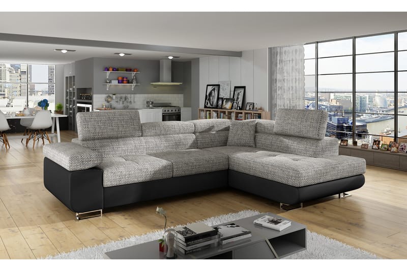 Bäddsoffa Hipolito med Schäslong Höger - Grå/Svart - Möbler - Soffa - Bäddsoffa - Bäddsoffa divan