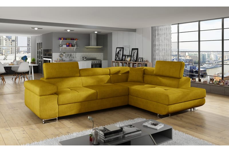 Bäddsoffa Hipolito med Schäslong Höger - Gul - Möbler - Soffa - Bäddsoffa - Bäddsoffa divan