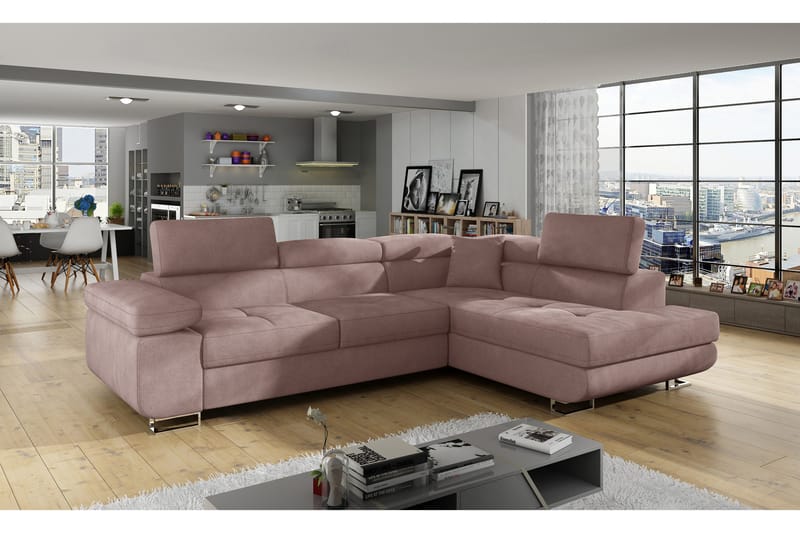 Bäddsoffa Hipolito med Schäslong Höger - Rosa - Möbler - Soffa - Bäddsoffa - Bäddsoffa divan