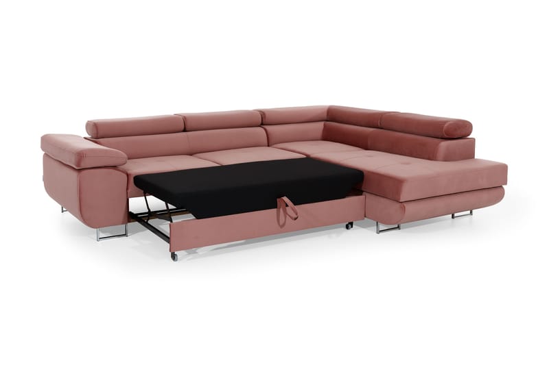 Bäddsoffa Hipolito med Schäslong Höger - Rosa/Svart - Bäddsoffa divan