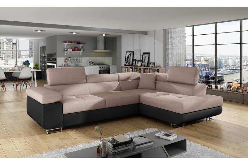 Bäddsoffa Hipolito med Schäslong Höger - Rosa/Svart - Möbler - Soffa - Bäddsoffa - Bäddsoffa divan