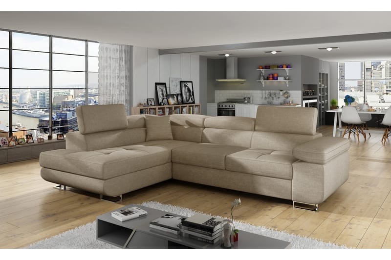 Bäddsoffa Hipolito med Schäslong Vänster - Beige - Möbler - Soffa - Bäddsoffa - Bäddsoffa divan