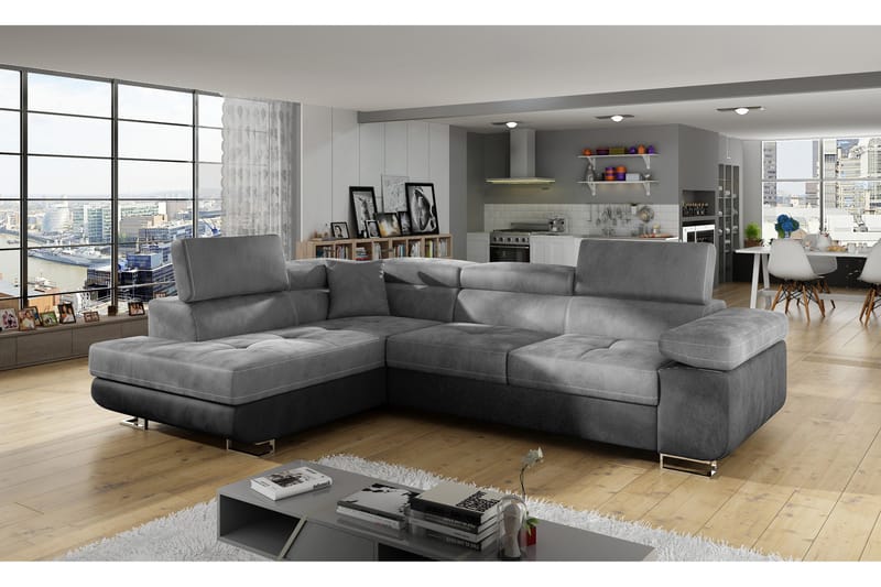 Bäddsoffa Hipolito med Schäslong Vänster - Grå - Möbler - Soffa - Bäddsoffa - Bäddsoffa divan