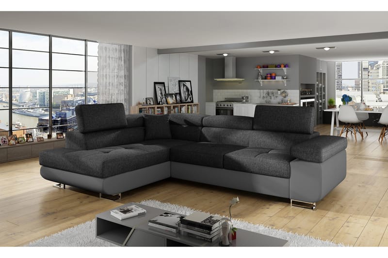 Bäddsoffa Hipolito med Schäslong Vänster - Grå - Möbler - Soffa - Bäddsoffa - Bäddsoffa divan