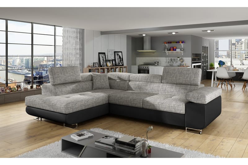 Bäddsoffa Hipolito med Schäslong Vänster - Grå/Svart - Möbler - Soffa - Bäddsoffa - Bäddsoffa längsbäddad