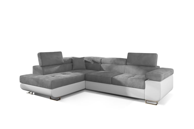 Bäddsoffa Hipolito med Schäslong Vänster - Grå/Vit - Möbler - Soffa - Bäddsoffa - Bäddsoffa divan