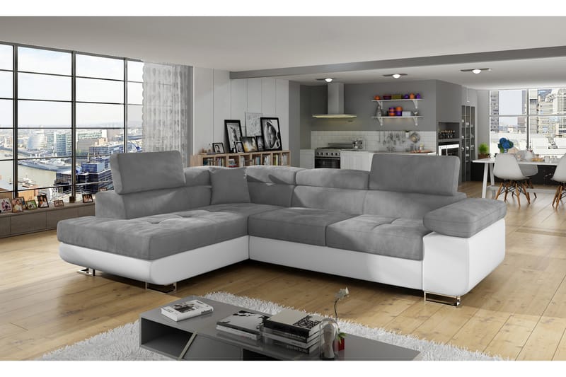 Bäddsoffa Hipolito med Schäslong Vänster - Grå/Vit - Möbler - Soffa - Bäddsoffa - Bäddsoffa divan