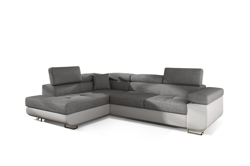 Bäddsoffa Hipolito med Schäslong Vänster - Grå/Vit - Möbler - Soffa - Bäddsoffa - Bäddsoffa divan