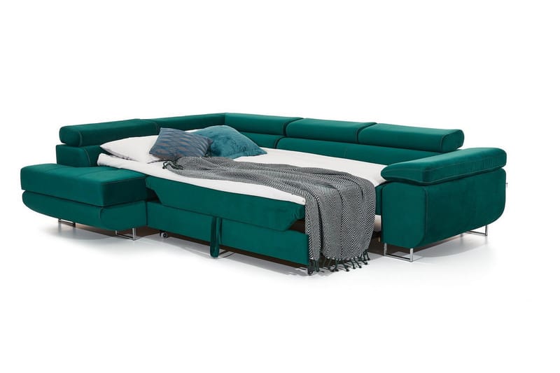 Bäddsoffa Hipolito med Schäslong Vänster - Grön - Möbler - Soffa - Bäddsoffa - Bäddsoffa längsbäddad