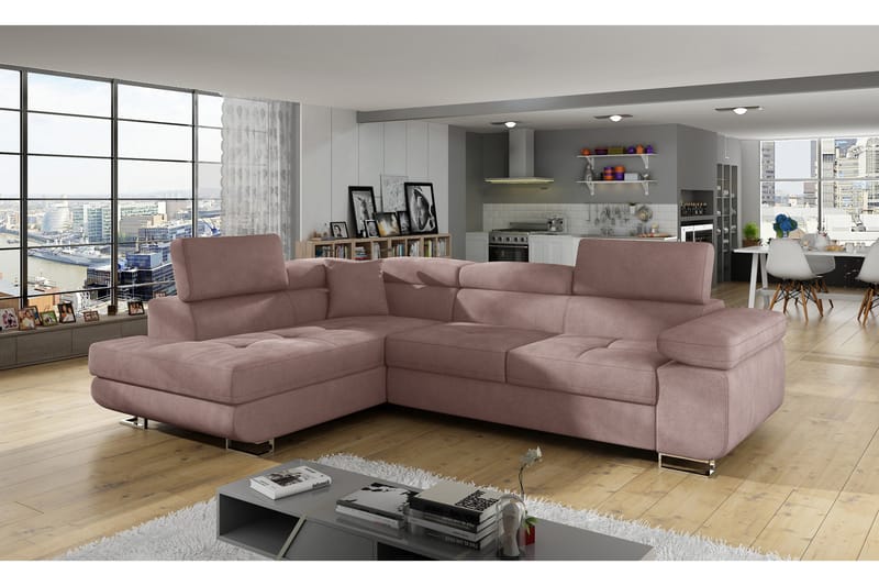 Bäddsoffa Hipolito med Schäslong Vänster - Rosa - Möbler - Soffa - Bäddsoffa - Bäddsoffa divan