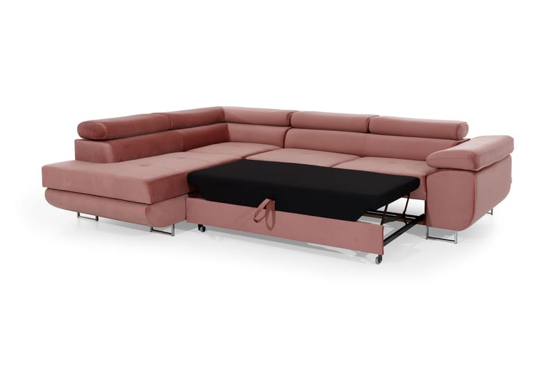 Bäddsoffa Hipolito med Schäslong Vänster - Rosa/Svart - Bäddsoffa divan