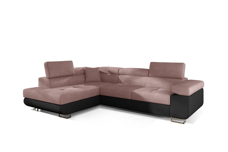 Bäddsoffa Hipolito med Schäslong Vänster - Rosa/Svart - Bäddsoffa divan