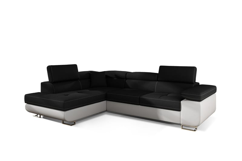 Bäddsoffa Hipolito med Schäslong Vänster - Svart/Vit - Möbler - Soffa - Bäddsoffa - Bäddsoffa längsbäddad