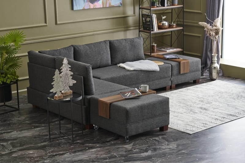 Bäddsoffa m. Divan Bulgaria 4-sits 140x190 - Antracit - Möbler - Soffa - Bäddsoffa - Bäddsoffa divan