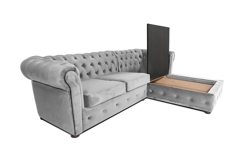 Bäddsoffa m. Divan Chesterfield Kristina - Grå - Möbler - Soffa - Bäddsoffa - Bäddsoffa divan