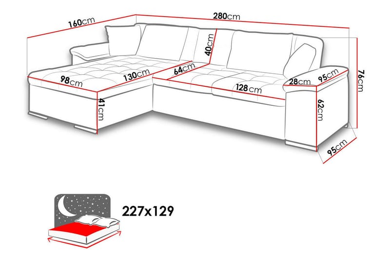 Bäddsoffa m. Divan Chilor Förvaring 3-sits 227x129 - Beige - Bäddsoffa divan