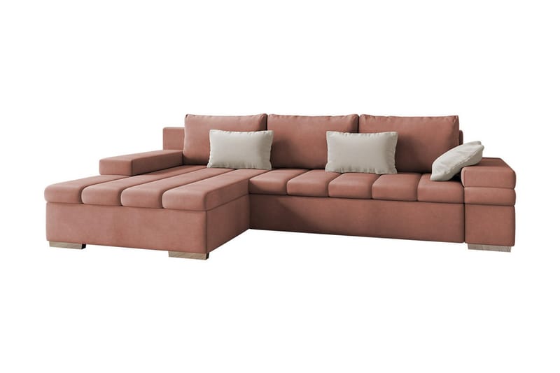 Bäddsoffa m. Divan Consuelo 3-sits L-formad - Rosa - Bäddsoffa divan