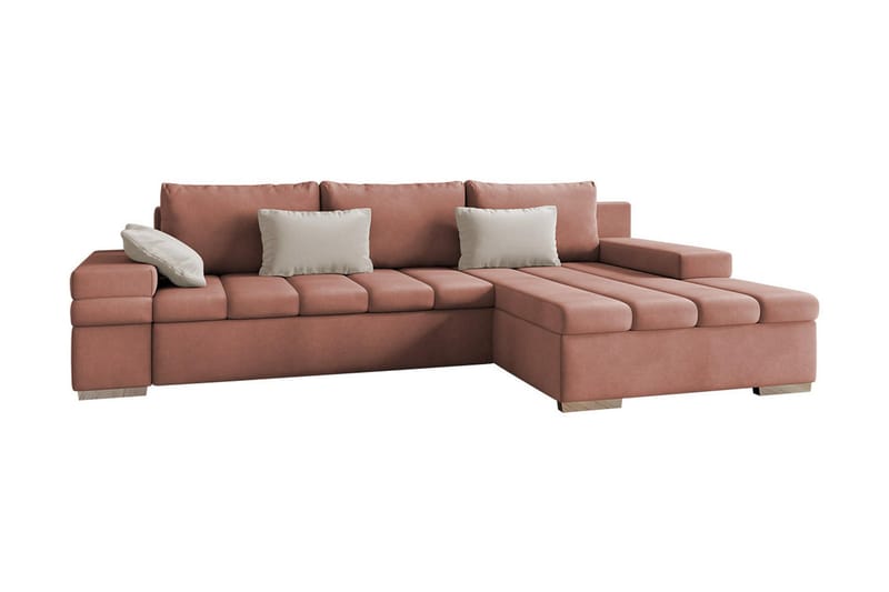 Bäddsoffa m. Divan Consuelo 3-sits L-formad - Rosa - Bäddsoffa divan