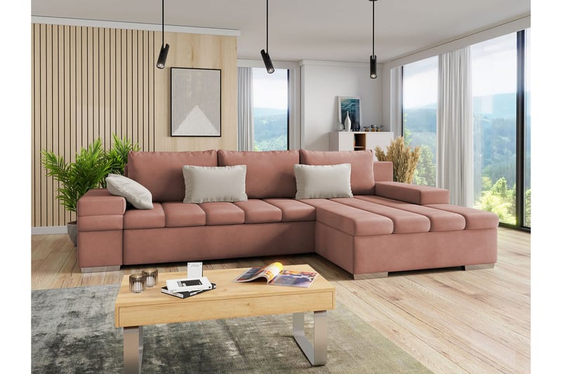 Bäddsoffa m. Divan Consuelo 3-sits L-formad - Rosa - Möbler - Soffa - Bäddsoffa - Bäddsoffa divan