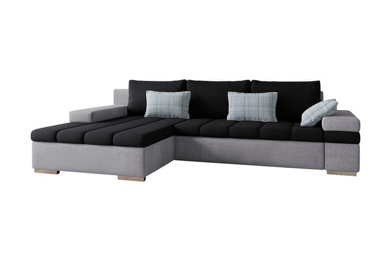 Bäddsoffa m. Divan Consuelo 3-sits L-formad - Svart/Grå - Bäddsoffa divan